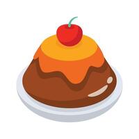 A delicious 2d style icon of cherry pudding vector