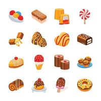 Variety of colorful desserts and candies vector