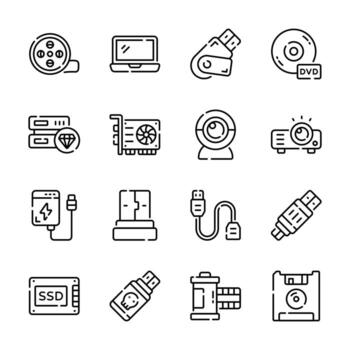 Check this modern set showing db and storage outline icons vector