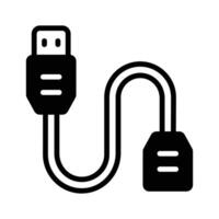 A modern glyph icon showing USB cable connection. vector