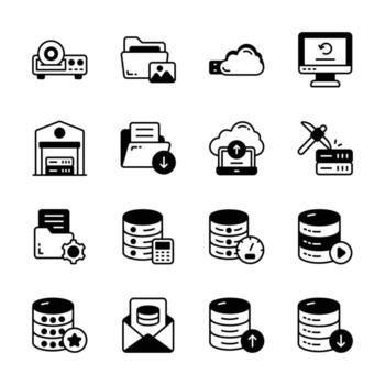 Get this catchy bundle of database repository glyph icons vector