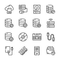 Grab this handy pack of database technology outline style icons vector