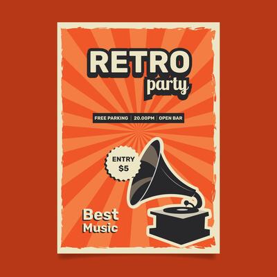 retro party poster with a gramophone and a record