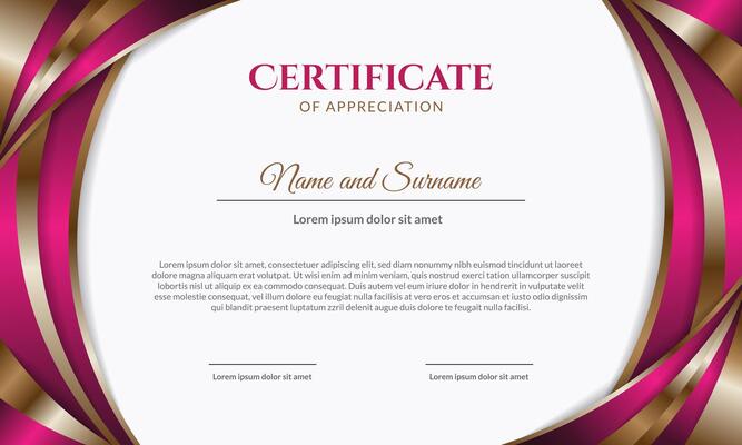 Certificate template design, modern abstract design in pink and gold on white background.