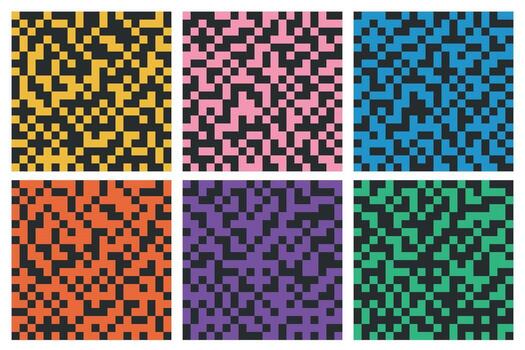 Seamless pattern set with 8 bit pixel design. Abstract pixelated art for cover, textile, print, banner, backdrop. vector