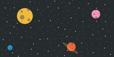 Space horizontal background with stars and colorful planets. Graphic illustration for web page, banner, children's books, game design. vector