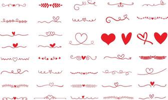 Collection of hand drawn heart ornaments borders and dividers vector