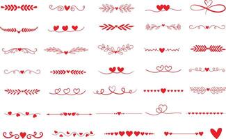 Collection of Red Heart Dividers and Borders for Romantic Designs vector