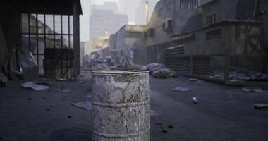 CGI A rusty barrel stands prominently in the foreground. video