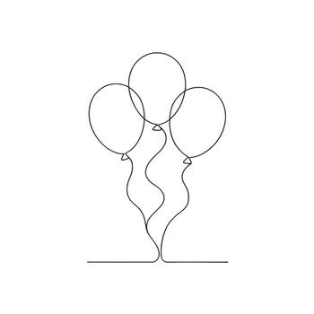 Three balloons connected by a single continuous line drawing on a white background design art vector