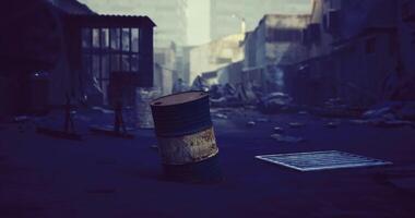 CGI old abandoned metal drum in the middle of street video