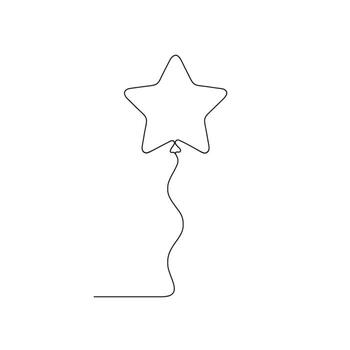 Single line drawing of a star shaped balloon with a wavy string on a white background art vector