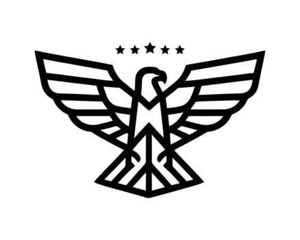 Geometric eagle emblem design with five stars vector