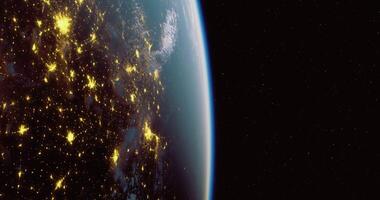 CGI view of Earth at night, highlighting the urban lights visible from space video