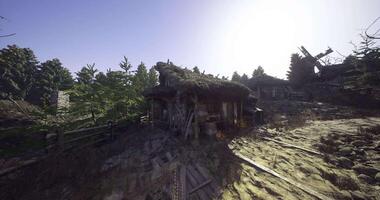 CGI abandoned rustic cabin in a wooded, rugged environment video