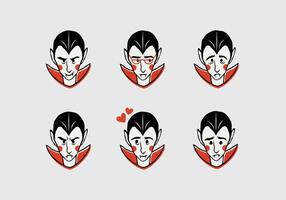 Hand drawn trendy vampire character set. Cartoon Dracula emotions illustration set. Fun, spooky, cute, halloween faces. Isolated elements. vector