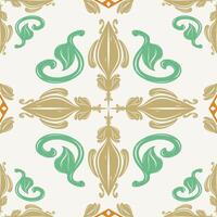Ancient Foliage Elaborate Royal Scroll Ornament Seamless Embroidery Filigree Repeat Pattern with Gold Green Brown on White Background. Classical Baroque Medieval for Interior Carpet Tiles Textile Lace vector