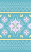 Grandiose Thai Silk Luxury Ornament Style Abstract Pink Hibiscus Meadow with Beautiful Scroll Ornament Yellow Blue Pastel Pale Version. Classic Ancient Medieval Oriental Blossom Embroidery Textile Rug vector