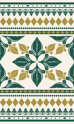 Intricate Detailed Ancient and Modern Thai Silk with Elaborate Design. Scroll Geometric Ornament Blooming Royal Gold Deep Green Vintage Style for Luxury Clean Art Work Perfect for Spa Interior Textile