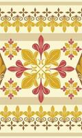 Traditional Elegance Timeless Deluxe Medieval Victorian Baroque Art Deco. Whimsical Warm and Light Autumn Red Yellow Gold Hue Tones Seamless Border Pattern. Handicraft Regency Florals Embroidery Scarf vector