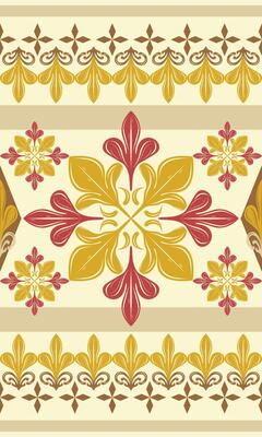 Traditional Elegance Timeless Deluxe Medieval Victorian Baroque Art Deco. Whimsical Warm and Light Autumn Red Yellow Gold Hue Tones Seamless Border Pattern. Handicraft Regency Florals Embroidery Scarf