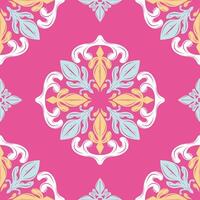 Classical Damask Flourish Luxury Bohemian Colorful Sweet Color antique Ikat Ornament with White Sky Yellow n Pink Background. Elaborate Vintage Retro Invitation Greeting Tile Silk Fabrics Garment Lace vector