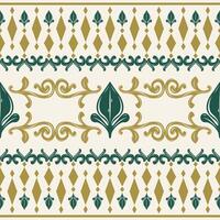 Beautiful Digital Art Scent of Antique Luxury Gold Emerald Green on White Background Delicate Baroque Seamless Border Pattern. Expensive Rich Opulence Wealth Geometric Style Fabrics Textiles Thai Silk vector