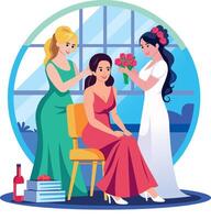 A flat style illustration showing bride friends vector