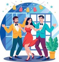 A flat style illustration showing friends enjoying party vector