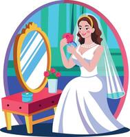 A flat style illustration showing wedding day of bride vector