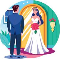 A flat style illustration showing a wedding couple vector