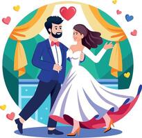A flat style illustration showing romantic dance of couple vector