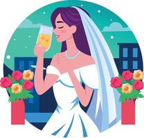 A flat style illustration showing bride drinking vector