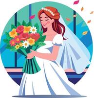 A flat style illustration showing bride bouquet vector