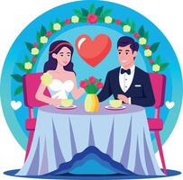 A flat style illustration showing a couple having wedding dinner vector