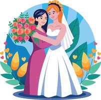 A flat style illustration showing bride sister vector