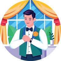 A flat style illustration showing groom vector