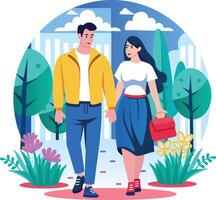 A flat style illustration showing couple going on honeymoon vector