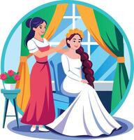 A flat style illustration showing a girl braiding of bride vector