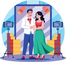 A flat style illustration showing couple photoshoot vector