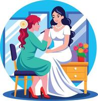 A flat style illustration showing a person doing bride makeup vector