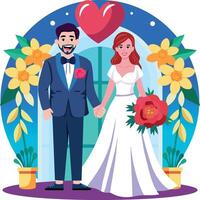 A flat style illustration showing married couple vector