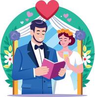 A flat style illustration showing couple reading vows vector