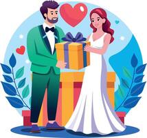 A flat style illustration showing groom giving gift vector