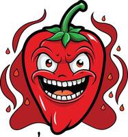 Fiery red chili pepper character with a mischievous grin vector