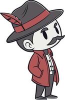 Cartoon man with hat and feather character vector