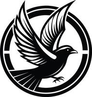 Black bird flying within a circular emblem wings vector