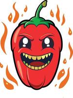 Fiery chili pepper character with wide grin cartoon vector