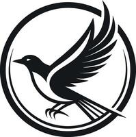 Black bird in circular emblem flying wings vector