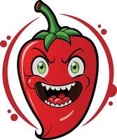 Fiery chili character with green eyes and wide grin vector